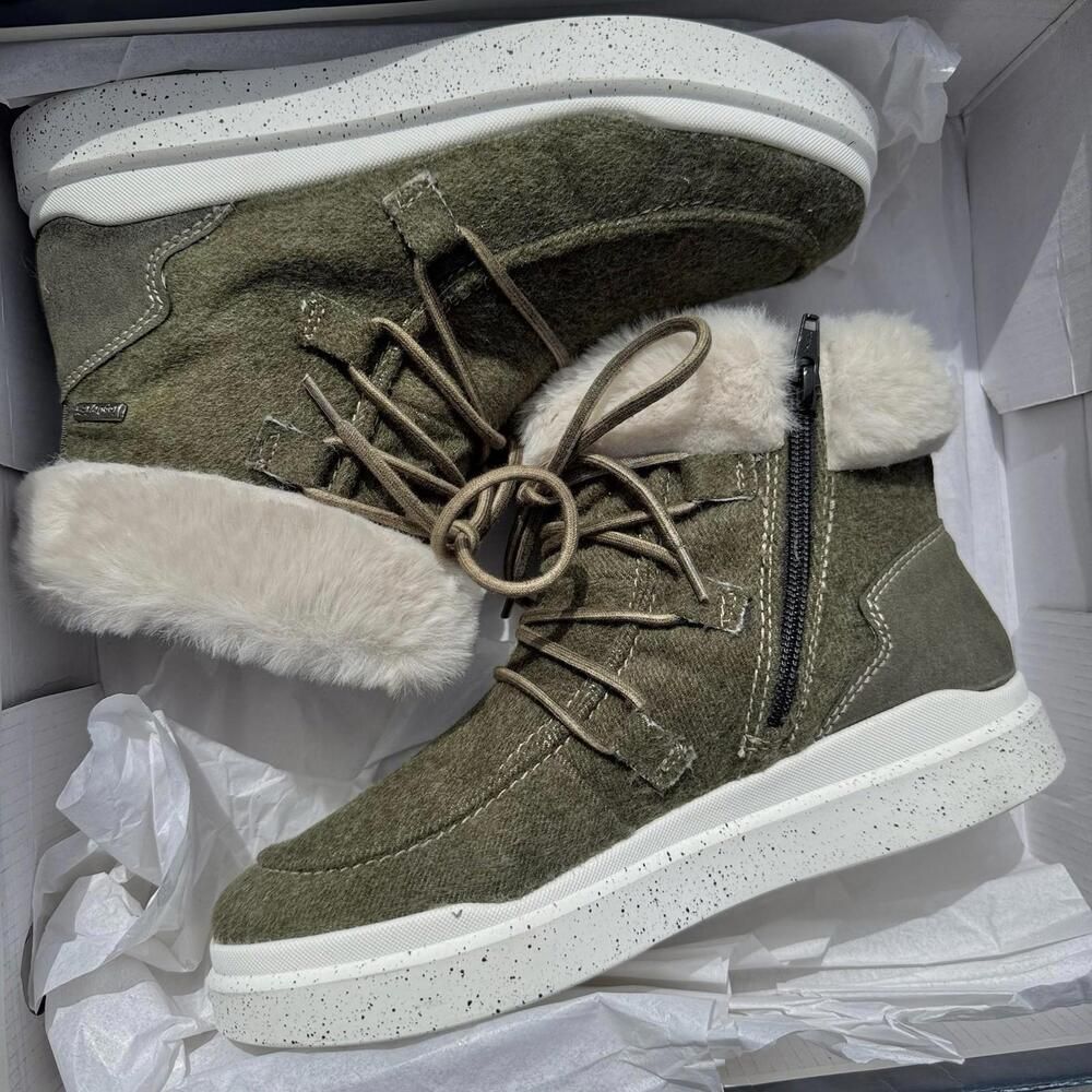 Romika NEW Womens Boots Helsinki Faux Fur Sneaker Boot Green Lace Sz 36 Or 6 5.5